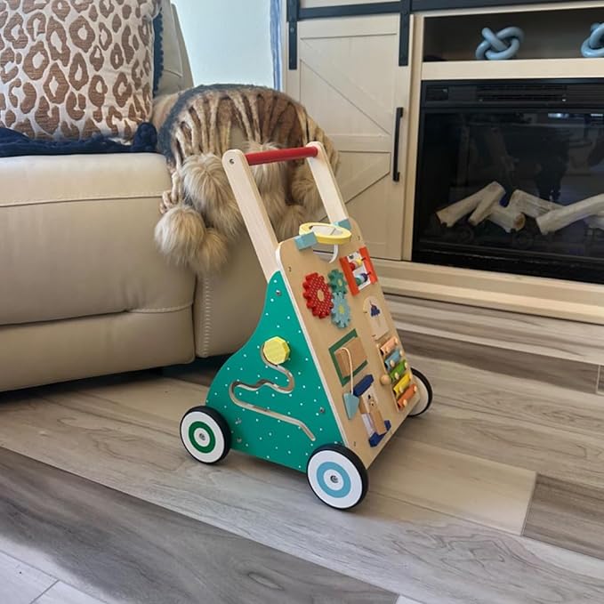 Asweets Wooden Baby Walker Push and Pull Learning Activity Walker Kids’ Activity Toy Multiple Activities Center Develops Motor Skills & Stimulates Creativity(Color)