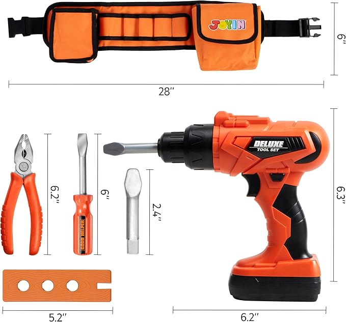JOYIN 19Pcs Kids Tool Set, Construction Belt & Electronic Drill, Pretend Role Play Toddler Power Toy for Boys Girls Birthday Gifts Outdoor Preschool Ages 3 4 5 6 7 Years Old
