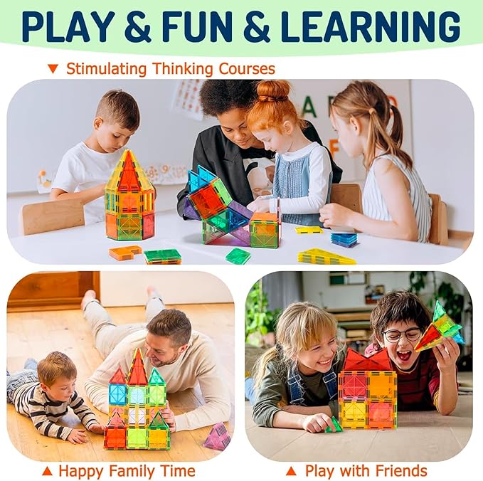 EchoPlan Magnetic Tiles, 130PCS Magnetic Blocks with 2 Cars, Magnet Tiles 3D Clear Building Blocks Set, STEM Sensory Educational Toys Gift for Toddlers Kids Boys 3 4 5 6 7 8 9+ Year Old