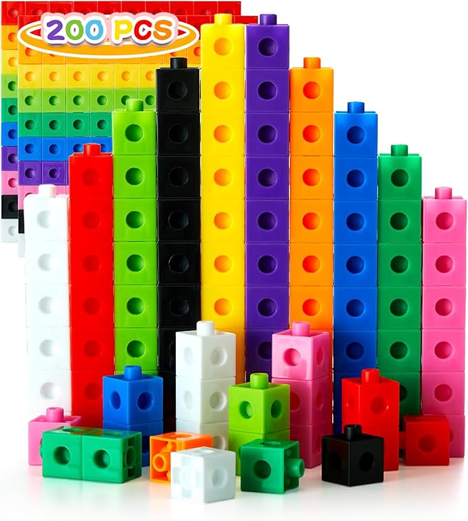Set of 200 Kids Linking Cubes for Math, STEM Connecting Cubes Math Manipulatives Kids Counting Blocks for Classroom Learning Supplies for Preschool and Elementary Children