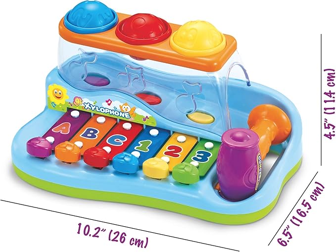 Pop 'N Play Pound a Ball Toy for Toddlers 1-3 - Xylophone Baby Musical Toy Station - 6 Piano Keys, Colorful Balls, Exciting Hammer - Fun to Learn & Develop Fine Motor Skills