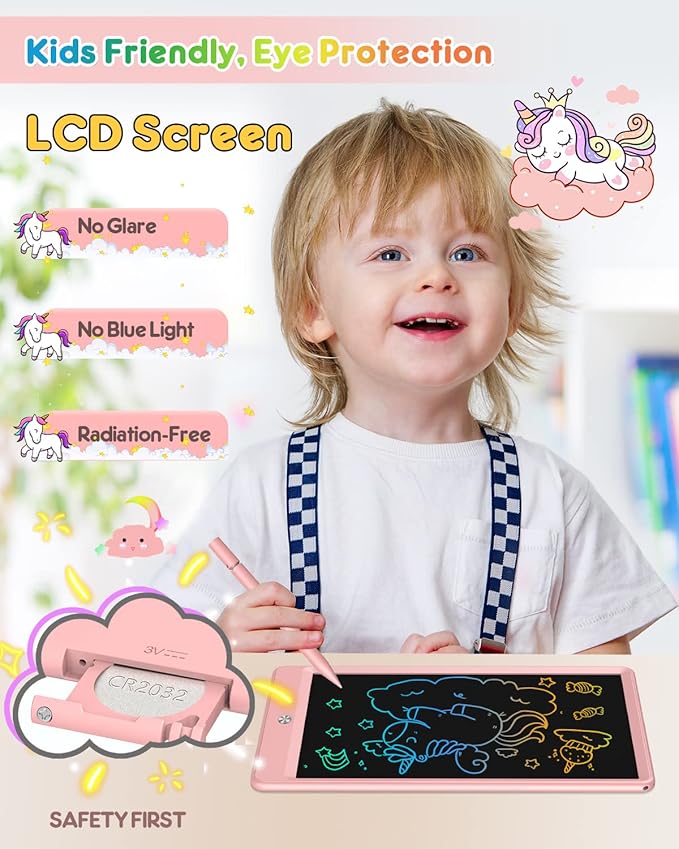 FLUESTON LCD Writing Tablet, Doodle Board Toys Gifts for 3-8 Year Old Girls Boys, 10 Inch Colorful Electronic Board Drawing Pad for Kids, Christmas Gifts for Toddler Educational Learning Travel, Pink