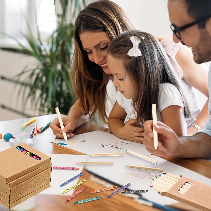 10 Packs Crayons Colored Pencils Bulk Bundle Pencil Crayon Set 3.5 Inch Mini 6 Color Pencils 8 Color Crayons Mini Boxes in Kraft Box for Kids Classroom School Teacher Birthday Party Supplies