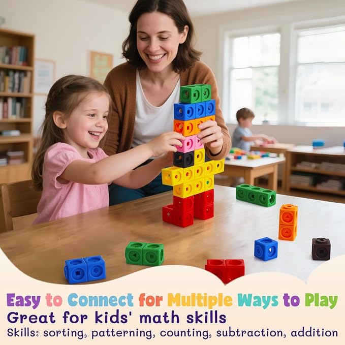 Set of 200 Kids Linking Cubes for Math, STEM Connecting Cubes Math Manipulatives Kids Counting Blocks for Classroom Learning Supplies for Preschool and School Children