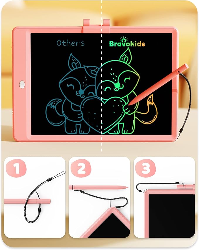 Bravokids 10 Inch LCD Writing Tablet for 3-8 Year Olds - Electronic Drawing Pad and Doodle Board as Educational Birthday Gifts for Girls and Boys (Pink)