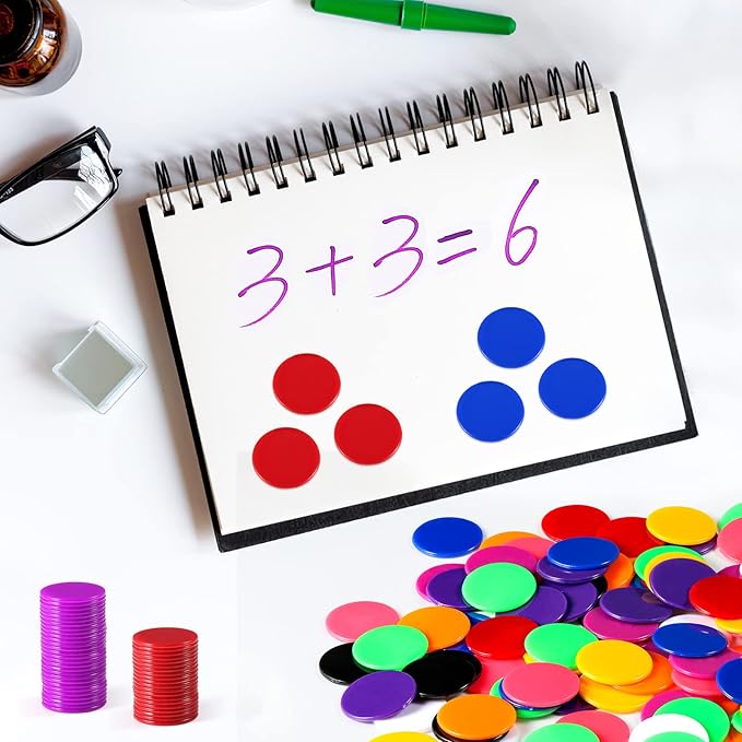 Coopay 1000 Pieces 10 Colors 1-1/5 inch Plastic Learning Counters Disks Bingo Chip Counting Discs Markers for Math Practice and Poker Chips Game Tokens