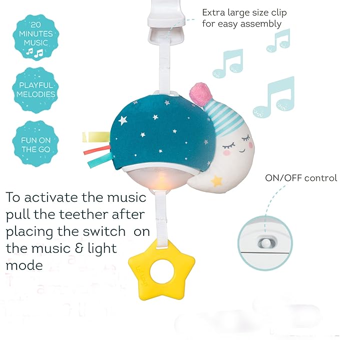 Taf Toys Musical Mini Moon, On-The-Go Pull Down Hanging Music and Lights Infant Toy | Parent and Baby’s Travel Companion, Soothe Baby, Keeps Baby Relaxed While Strolling, for Newborns and Up