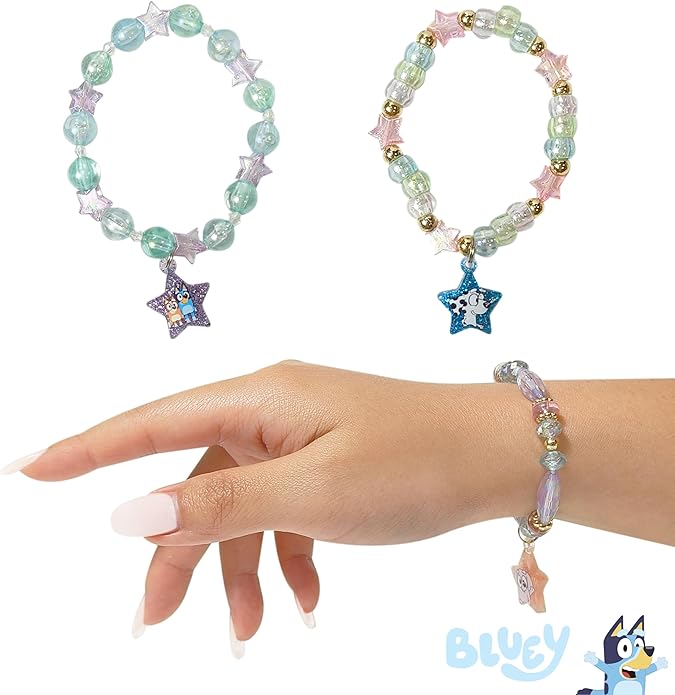 LUV HER Bluey Girl's Jewelry Set - Dress up Toy Jewelry Box Set with Bead Necklace, Bracelet and Ring - Play Accessories - Ages 3+