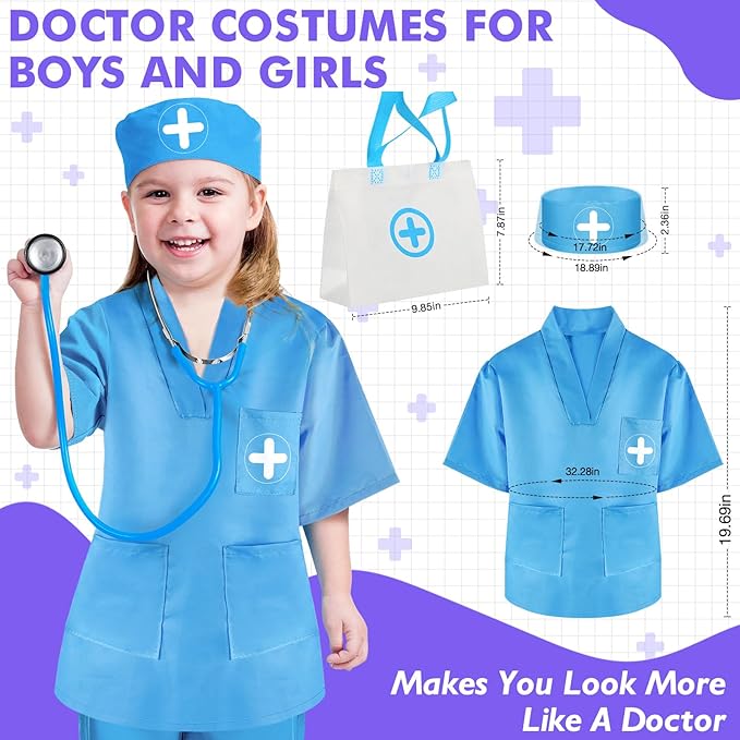 Doctor Kit for Kids, 17 Pcs Medical Play Set with Bag and Dress Up Costume for Toddlers 3-5, Pretend Play Toys for Boys Girls, Halloween Christmas Birthday Gifts