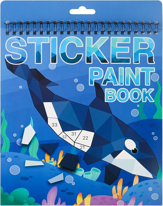 Ocean Paint by Sticker Crafts for Kids Ages 4-8 Sticker by Number Book for Boys and Girls Birthday Gifts Party Favor, Travel Toys for Toddlers for Learning