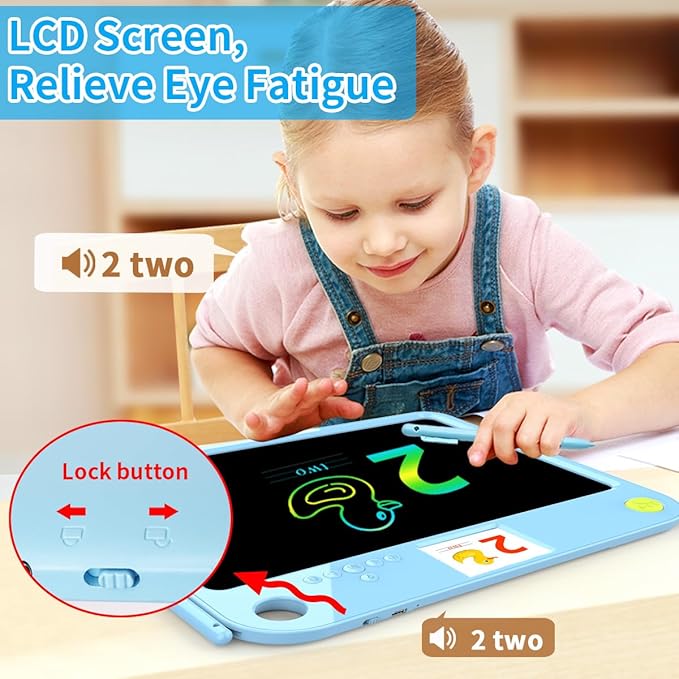 16 Inch LCD Learning Tablet Autism Toys for Kids 5-7 Dual-Screen Pad with 9 Learning Themes,Type-C Rechargeable Erasable Board Extra Stylus Lock Switch for Travel Home School