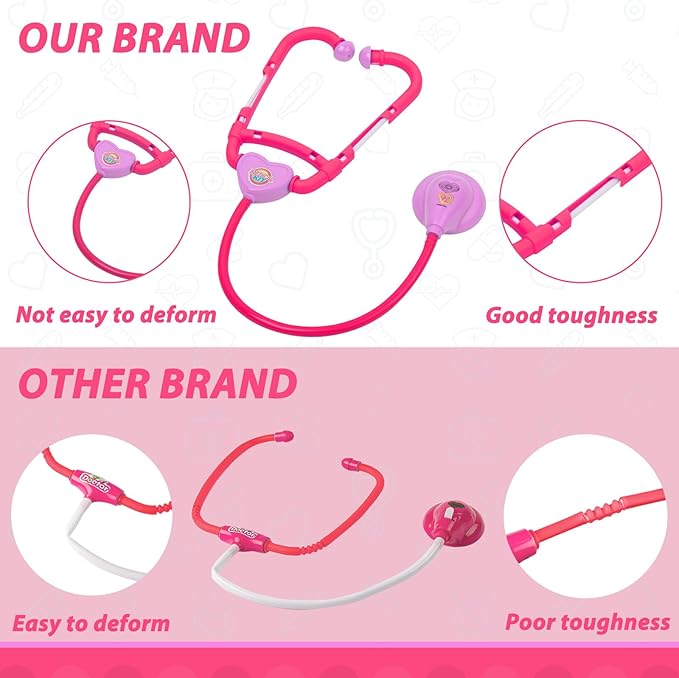 Liberry Doctor Kit for Toddlers Ages 2 3 4 5, Pretend Kids Doctor Playset with Cart, Costume and Stethoscope, Role Play Medical Toys Christmas Birthday Gift for Girls Boys (Pink)