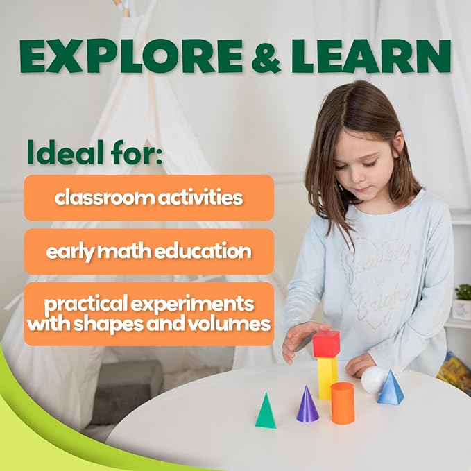 Skoolzy 7 Pcs 3D Shapes for Teaching and Math Manipulatives - Geometric Shapes and Geometric Solids, Math Teacher Supplies, Shapes for Math Manipulatives Kindergarten, 3D Shapes for Geometry Games