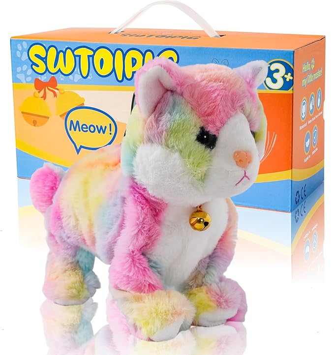 Plush Interactive LED Robotic Kitten, Electronic Pet, Animated Toy Cats for Girls, Baby, Kids