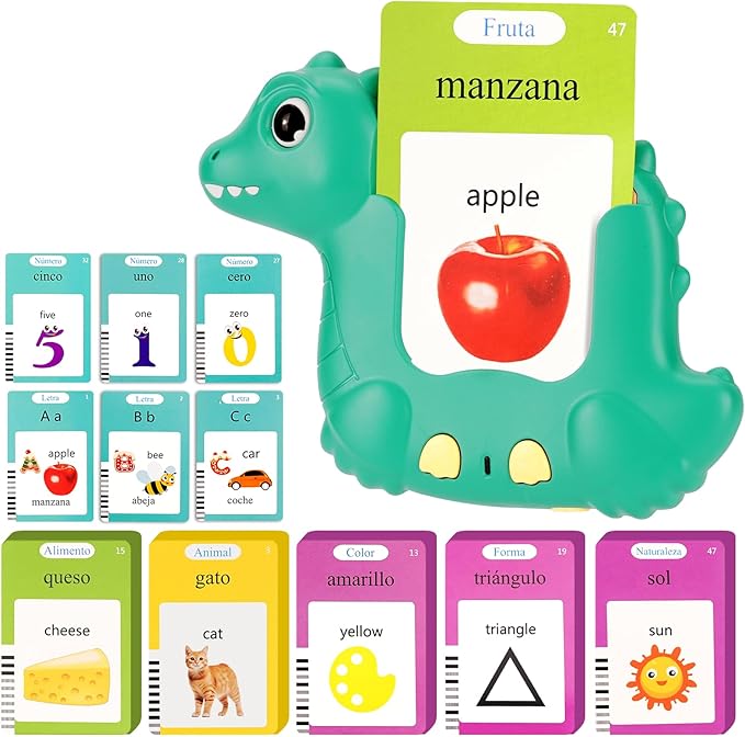 Spanish English Talking Flash Cards with 510 Words, Montessori Learning Toys for Toddlers Kids 1-3, Autism Sensory Pocket Speech Therapy Toys Gifts for Boys Girls 1 2 3 4 5 6 Years Old