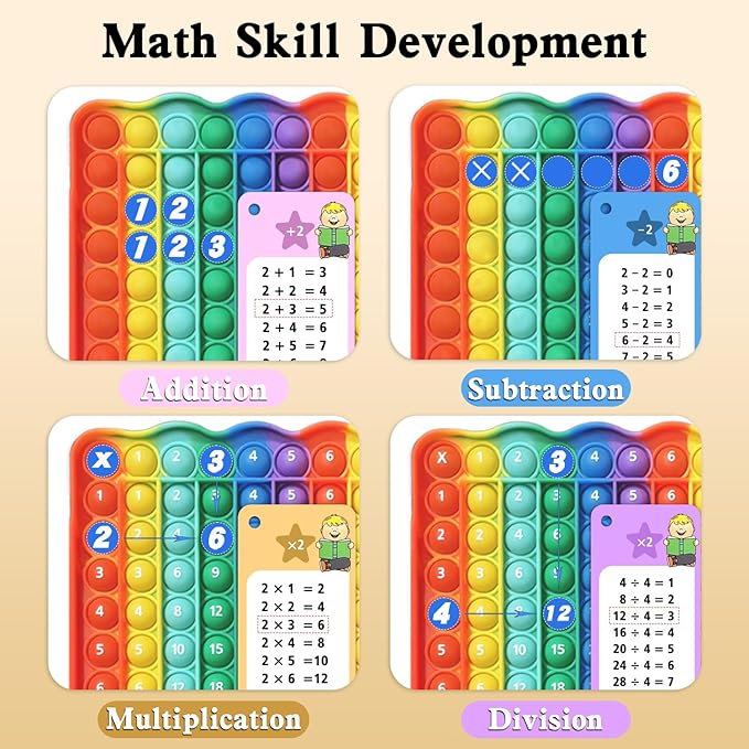 Multiplication Flash Cards + Pop Fidget Multiplication Chart, Times Table Educational Flashcard 3rd Grade, 4th, 5th, 6th Grade