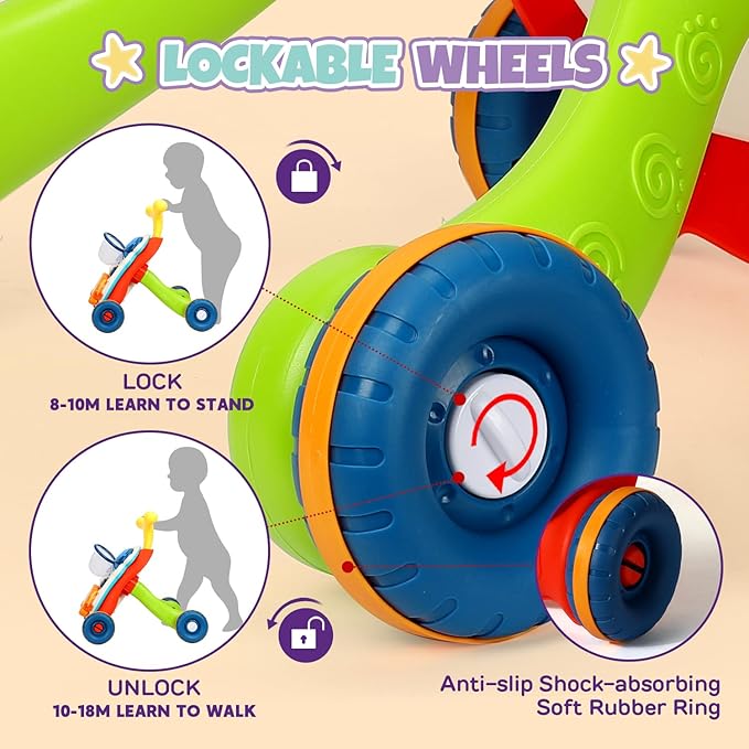 TOY Life 3 in 1 Baby Push Walker and Activity Center, Sit to Stand Walker for Babies 6-12 Months, Baby Walking Toys with Music Panel for Girls Boys, Toddlers Push Toys Gifts for Learning to Walk Red