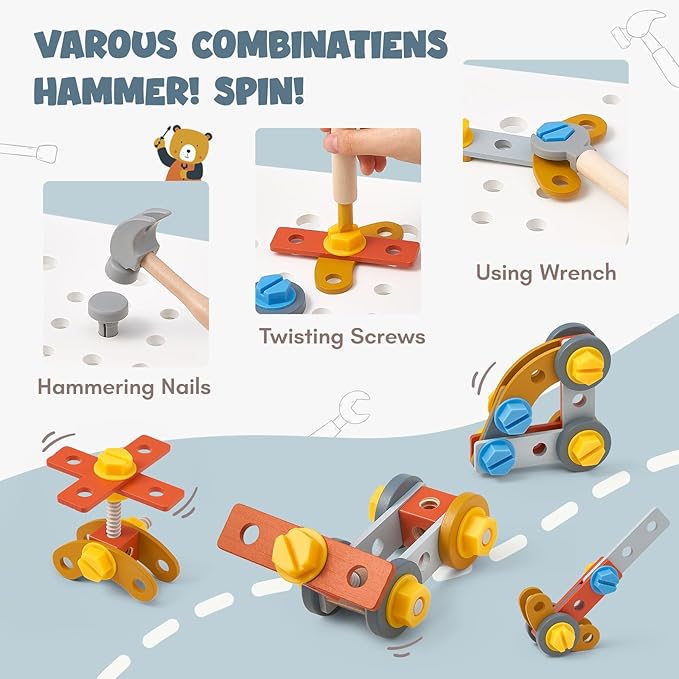 Giant bean Wooden Baby Push Walker with Activity Cube – Car Traffic Theme Tool Bench Shape Sorter, Steering Wheel Gears, Montessori Christmas Toy for Toddler 1-3, Walking Toy Speed Adjustable