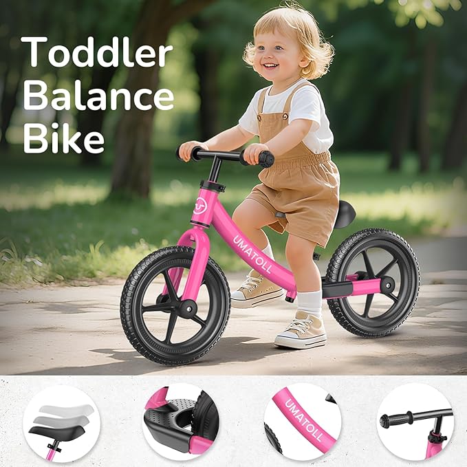 Umatoll Toddler Balance Bike 2 Year Old, Kids Bike Toy for 18 Months to 5 Years Old, Tool-Free Adjustment, Birthday Gifts for 2-3 Boys Girls, No Pedal