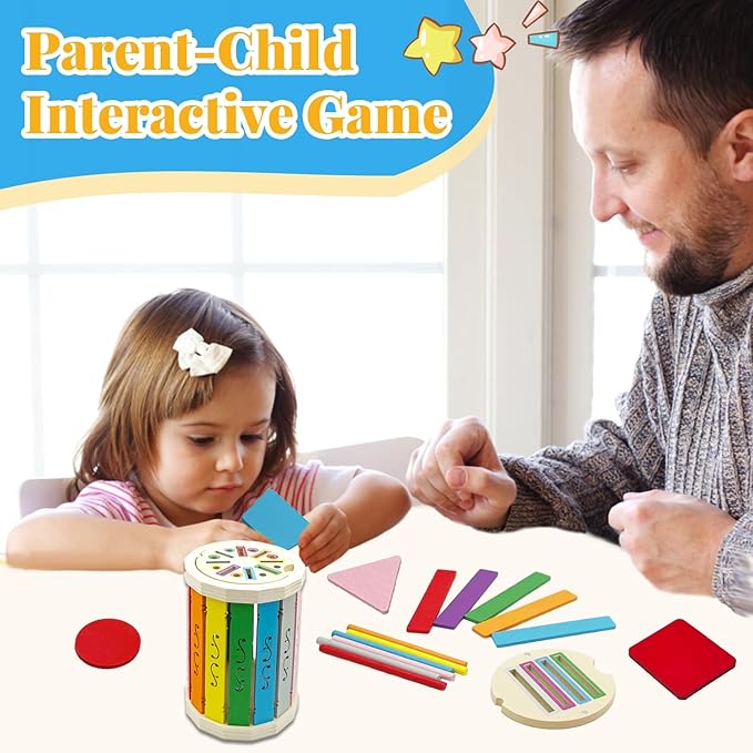 Montessori Wooden Stick Color Sorting Toys for 3 Year Old, Dual Play Educational Preschool Learning Fine Motor Skills Sensory Toys for Toddlers 3-5 Girl Boy Birthday Gifts (Rainbow Bucket)