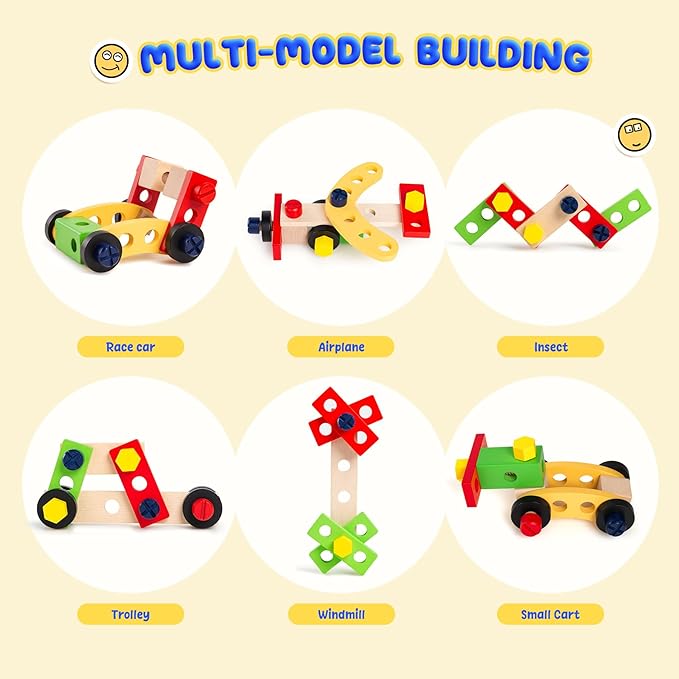 Toddler Tool Set with Drill, Montessori Toys for 3 4 5 6 Years Boys Girls, Toddler Stocking Stuffers, Kids Christmas Toys, 37 Pcs Wooden STEM Construction Learning Pretend Play Games