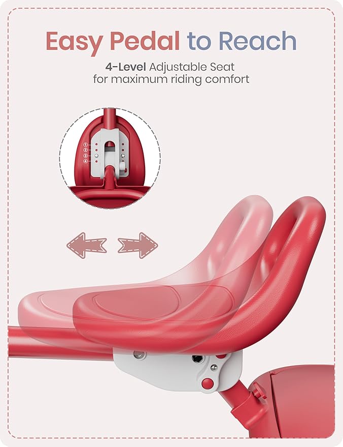 besrey Toddler Tricycle with Bell, Kids Tricycle Age 18 Months to 5 Years, Kids Trike, Toddler Bike for 1.5-5 Year Olds, Baby Trike, Gifts & Toys for Boys & Girls, New Red