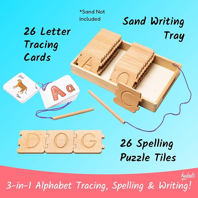 Montessori Letter Tracing Alphabet Learning Toy - Learn to Write Spelling & Tracing Letters Game Kids Ages 3-5 Sand Tray - Toddler Fine Motor Skills Toy 5 Year Old Home Schooling Material Pre-K