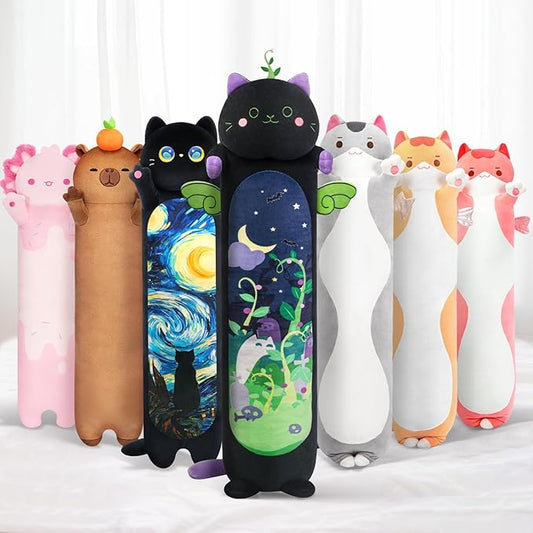 Mewaii Long Cat Plush 5 Sizes, 120% Extra Filling Giant Plushness Kids Body Pillow, Kawaii Cute Black Cat Stuffed Animals Plushies, Big Long Body Pillow Black Cat Plush Gift for Girls 28”