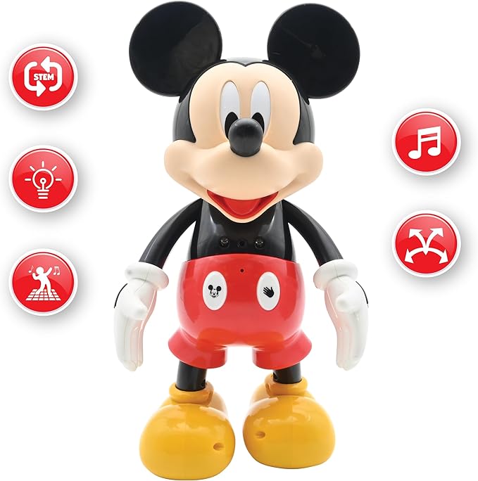 LEXiBOOK - Disney - Bilingual Mickey Robot - English/Spanish, 100 Educational quizzes, Light Effects, Dance, programmable, Articulated, Black/red - MCH01i2
