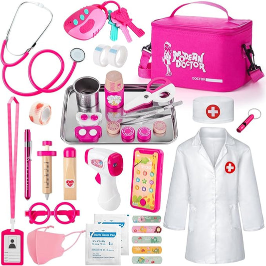 Sundaymot Doctor Kit for Girls, 34 Pcs Pretend Play Doctor Set，Doctor kit for Toddlers 3-5, with Medical Bag, Stethoscope and Other Accessories Doctor Play Gift for Kids Toddlers Role Play