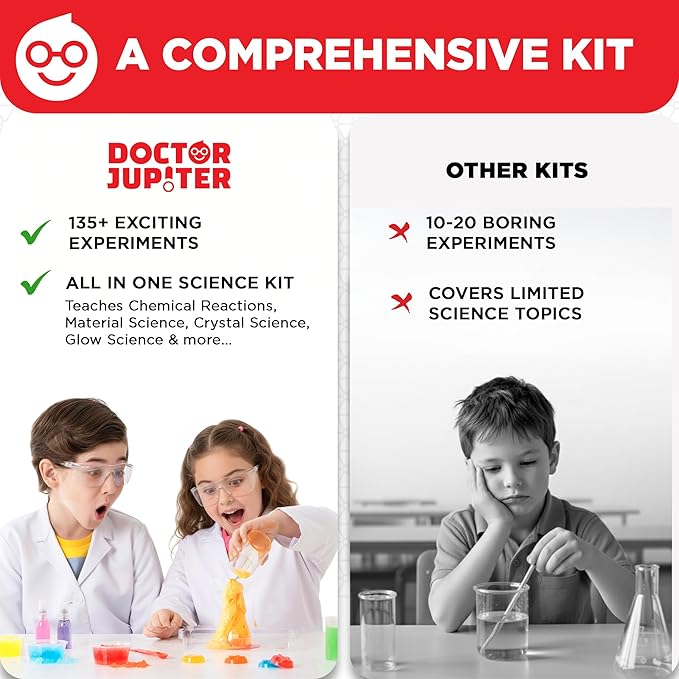 Doctor Jupiter Ultimate Science Kit, Chemistry Set for Kids Ages 8-10-12-14 Ideas for Boys & Girls 8,9,10+ Years Old| STEM Toy with 135+ Experiments| Learning & Educational Projects