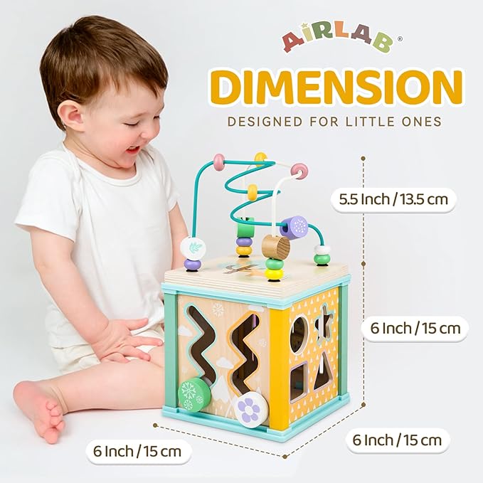 Wooden Activity Cube Montessori Toys for 1 2 3 Year Old Baby Toys 12 Months Toddlers 1-3 Birthday Gift Boys Girls Sensory Interactive Learning Toys