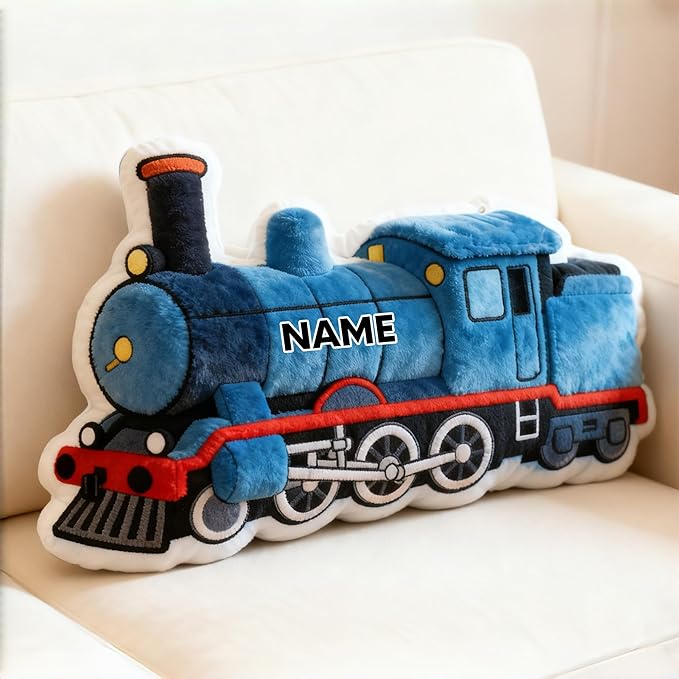 Custom Train Shaped Pillow Cute Personalized Name Plush Doll, Double-Sided Construction Engineering Vehicle Pillow for Kids, Birthday Gifts for Boys and Girls Sofa Decorative Pillows 8-32in