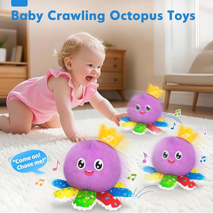 Baby Toy for 6 12 18 Months, Crawling Musical Dancing Moving Bouncing Learning Plush Octopus, Tummy Time Toy for Infant 1 2 3 Year Old Boys Girls, Christmas Birthday Gifts, Sensory Toys for Toddler