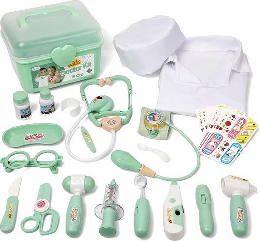 Liberry Doctor Kit for Toddlers 3 4 5 Years Old, 30-Piece Kid Doctor Toy with Stethoscope, Costume, Green Medical Pretend Play, Christmas Birthday Gift for Girls Boys