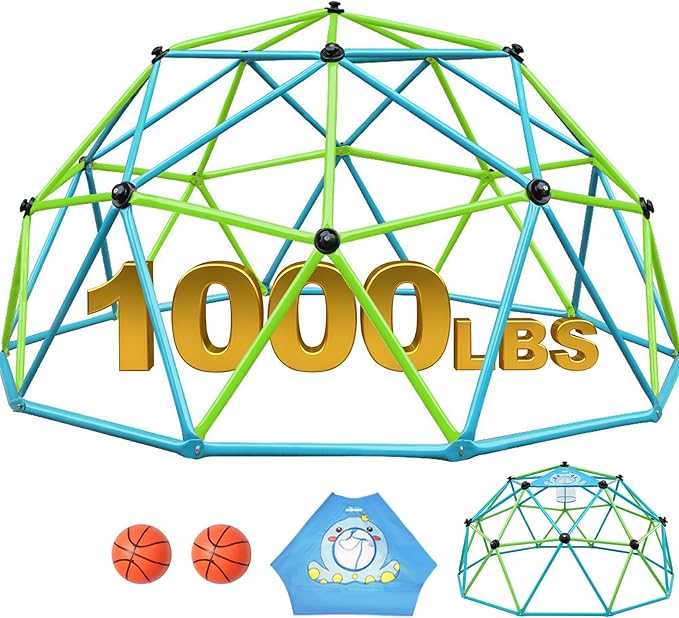 Zupapa 10FT Climbing Dome, Outdoor Jungle Gym for Kids with Climbing Grip - Geometric Dome Climber Supports 1000LBS Outdoor Playset and Easy Assembly Outdoor Play Equipment for Kids (Turquoise, 10FT)