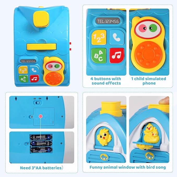 1 2 Year Old Boys Montessori Musical Learning House Toys,First Birthday Gifts for Baby Boys,Blue Bilingual Educational Toy for Toddlers Age 1-3