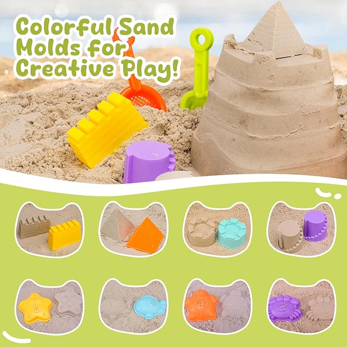 Beach Sand Toys for Toddler 1-3 with Trucks, 2 Collapsible Beach Toys for Kids Ages 4-8, Sandbox Toys for Toddler, Collapsible Beach Sand Buckets with Castle Sand Molds Shovels