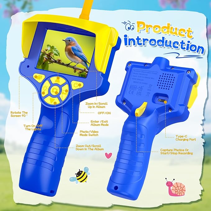 Borescope Snake Camera with Light for Kids Age 3-10, Educational Nature Science Toys Gifts for 3 4 5 6 7 8 9 10 Year Old Boys Girls with Photo & Video Recorder 8G SD Card, Hiking Camping Toys for Boy