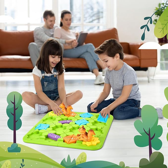 Airkid STEM Board Games Brain Toys, Maze Brain Teaser Puzzles Learning Games for Kids Ages 4-8, 118 Challenges 5 Difficulty Levels Squirrel Logic Track Building Blocks, Educational Toys Birthday Gifts