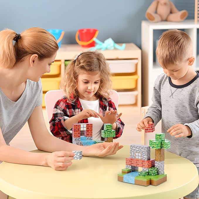 Hayder 100PCS Build Mine Forest World Magnetic Building Blocks Craft Set, Stacking Magnet Cubes STEM Construction Montessori Sensory Toys for Kids Boys Girls 3+