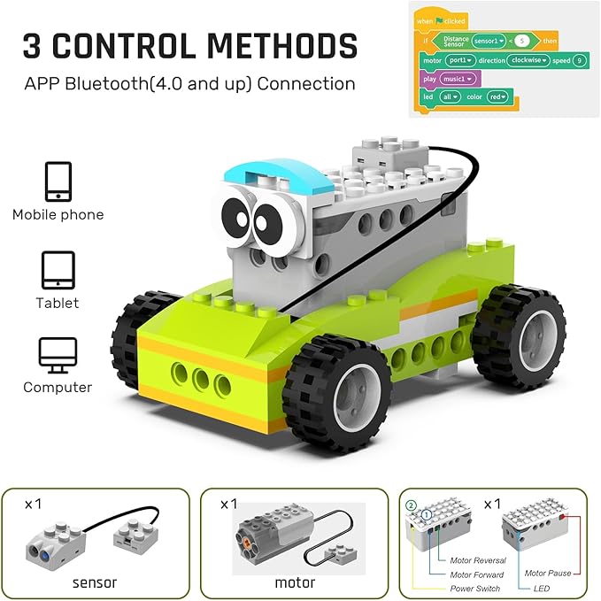 makerzoid Coding Robot Toy for Kids 6+, 100+ in 1 APP Control Robots Building Toys, Programmable Scratch Coding Kit with 23 Video Courses,Birthday Children's Day Gift for Kids (370 Blocks)