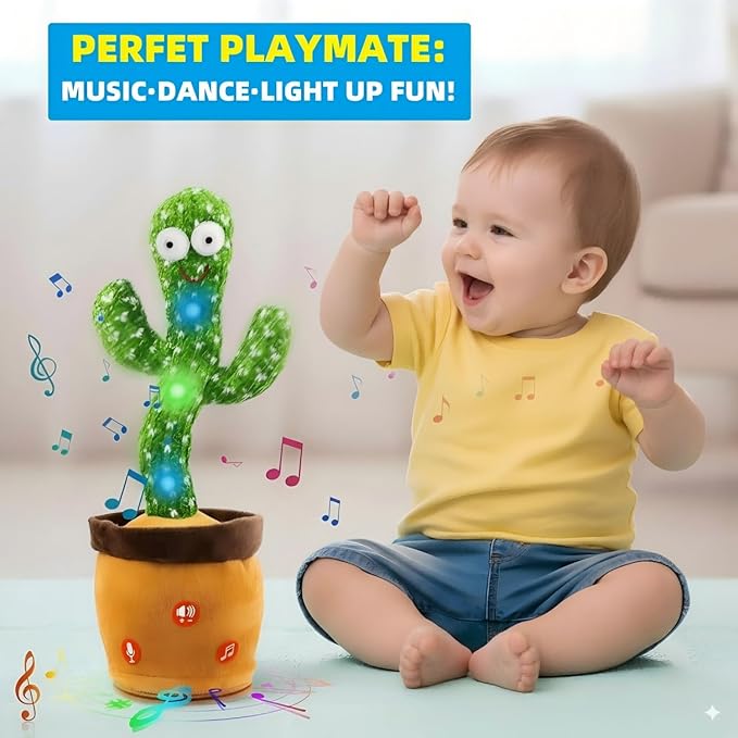Ayeboovi Baby Toys Dancing Talking Cactus, Volume Adjustable Mimicking Recording Cactus Toy Repeats What You Say, Toddler Toys Singing Cactus with 120 Songs, Tummy Time Toys for Kids Boys Girls