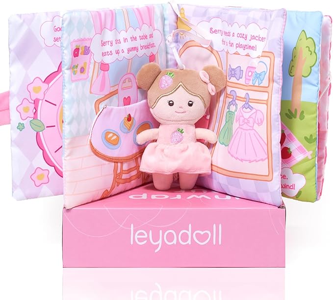 LeyaDoll Interactive Sensory Soft Cloth Book, Educational Crinkle Quiet Activity Busy Book for Babies,Toddler Travel Toy Gift for 1-3 Year Old Boys and Girls (A Berry Special Day)