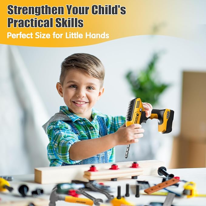 Pretend Play Kids Construction Kits, Kids Tool Set with Electronic Toy Drill & Tool Box, Toy Tools for 3 4 5 6 7 8 Year Old Boys & Girls