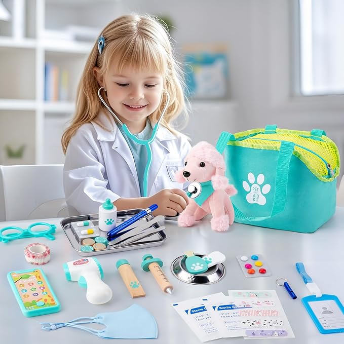 Sundaymot Doctor Kit for Kids, 37PC Pretend Play Doctor Toys, Doctor Kit for Toddlers 3-5, with Dog Toy, Medical Bag, Stethoscope and Other Accessories, for Boys and Girls Fun Role Playing Game