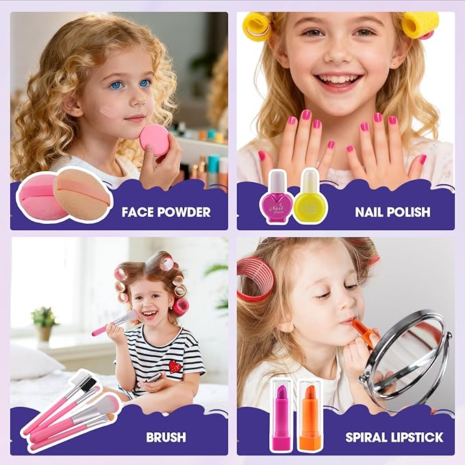 21Pcs Kids Makeup Kit for Girl, Princess Toys Real Washable Cosmetic Set with Oversized Fluffy Purse, Kids Makeup Sets for Girls, Play Make Up Birthday Gifts for 3 4 5 6 7 8 9 10 11 12 Years Old Kid