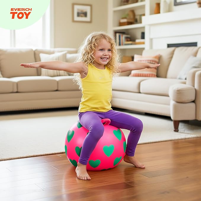 EVERICH TOY Hopper Ball for Kids 3-6, 15In Hippity Hop Ball Toy, Sit On Bouncy Balls with Handle, Indoor Outdoor Inflatable Christmas Hopping Toy for Girls Boys Gifts with Pump