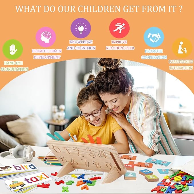 Montessori Math & Spelling Learning Toys for Kids 3+ Years -Wooden Number Counting Blocks, ABC Letter Matching Game, Math Manipulatives, Preschool Educational Toys, Homeschool Supplies, Gift for Kids