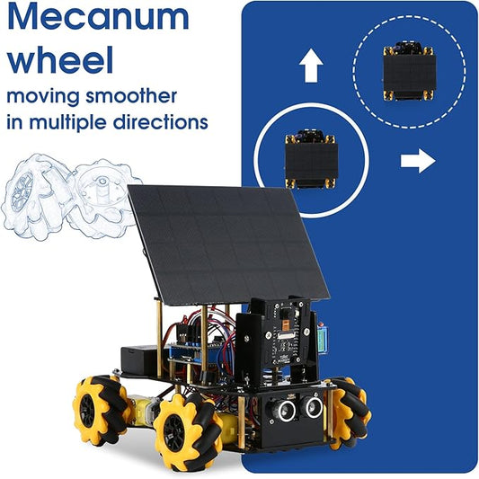 ACEBOTT ESP32 Smart Camera Solar Robot Car, 4WD Omnidirectional Movement Remote Control Car Compatible with Arduino IDE, Electronics Programming Project/STEM Educational/Science Coding Kit for 12+